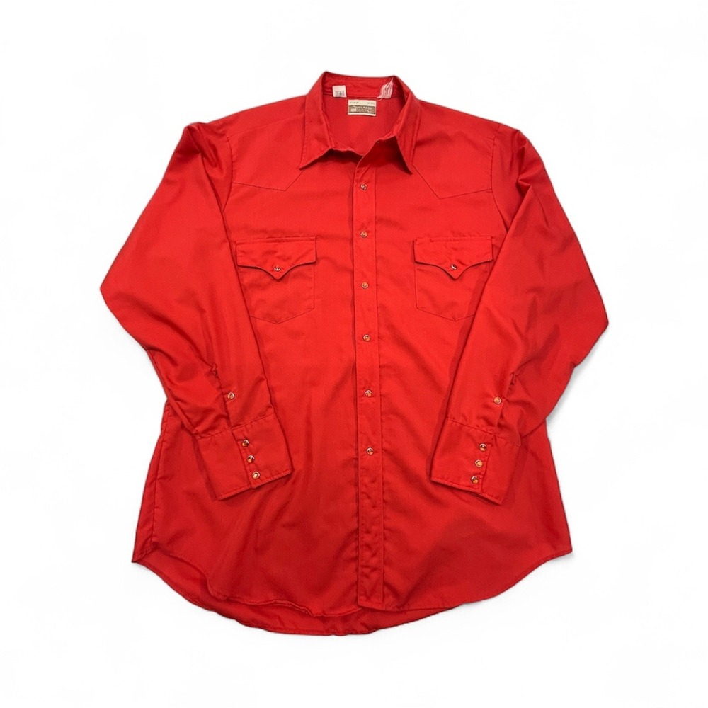 Vintage Sears Western Wear Mens Red Long Sleeve Shirt X‎ Large 17 17.5 Cowboy